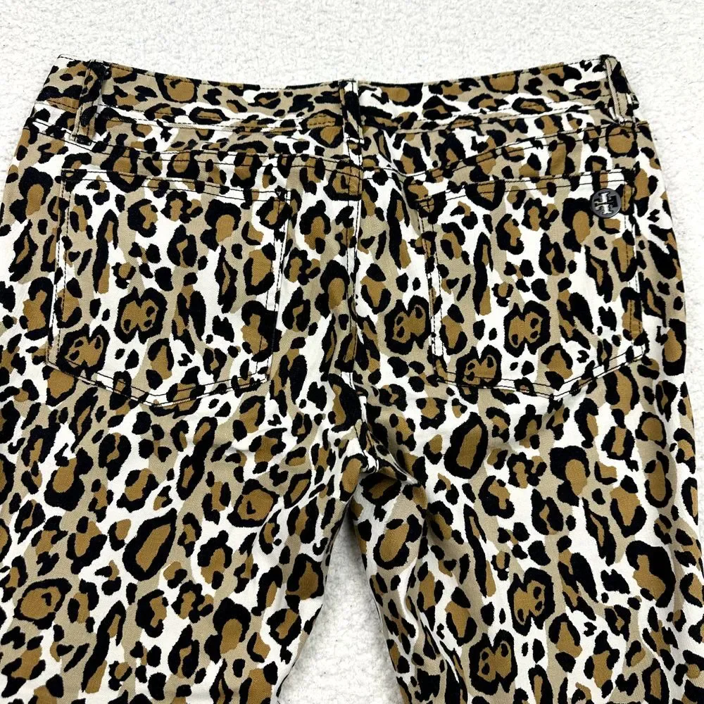 Tory Burch Leopard Print Super Skinny Jeans Women's 31 Brown Low‎ Rise Stretch